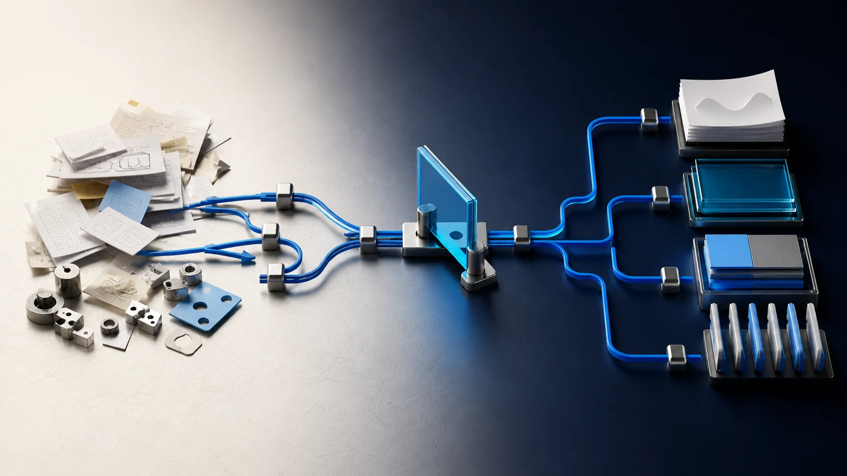 A tangled manual process becoming a clear automated workflow