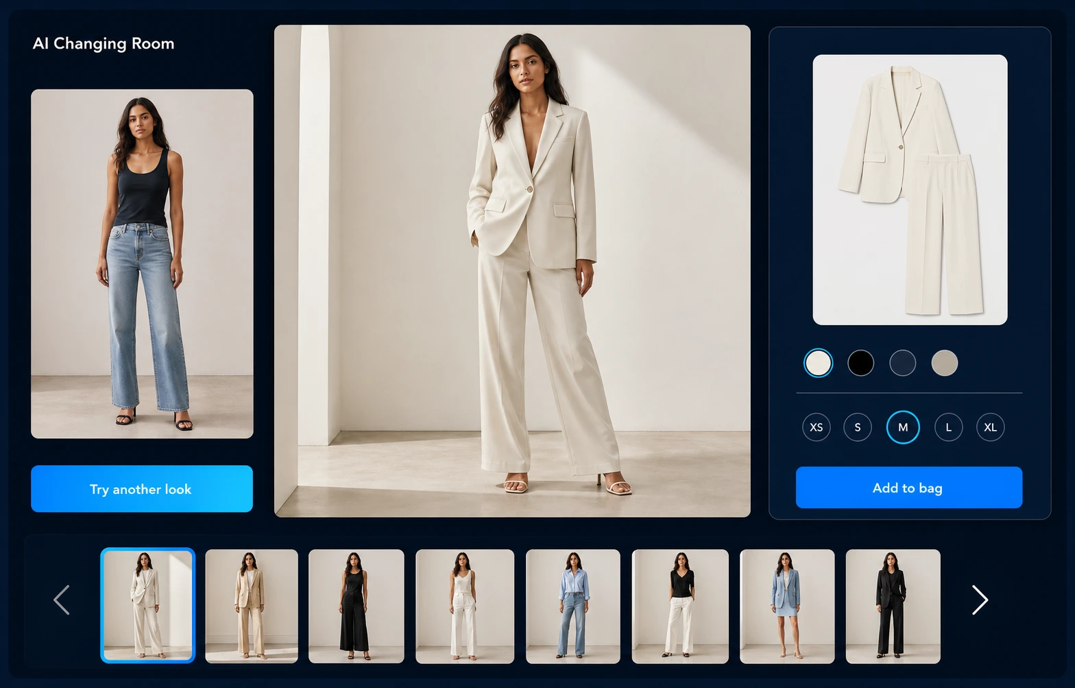 Illustrative AI Changing Room platform showing a virtual outfit preview